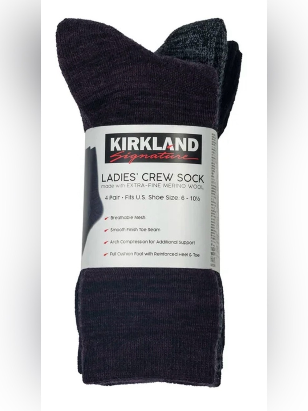 Kirkland Signature Ladies' Crew Socks - Dark Plum Size 6- 10 1/2